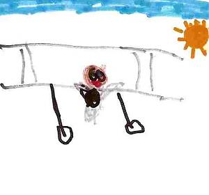 child's coloured drawing of a biplane