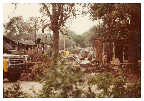 Figure 2. View of the devastated Schultz house on 10 July 1982, the morning after the plane crash that took Jennifer Schultz’s life. (Photo taken by a neighbour, John Williams.)