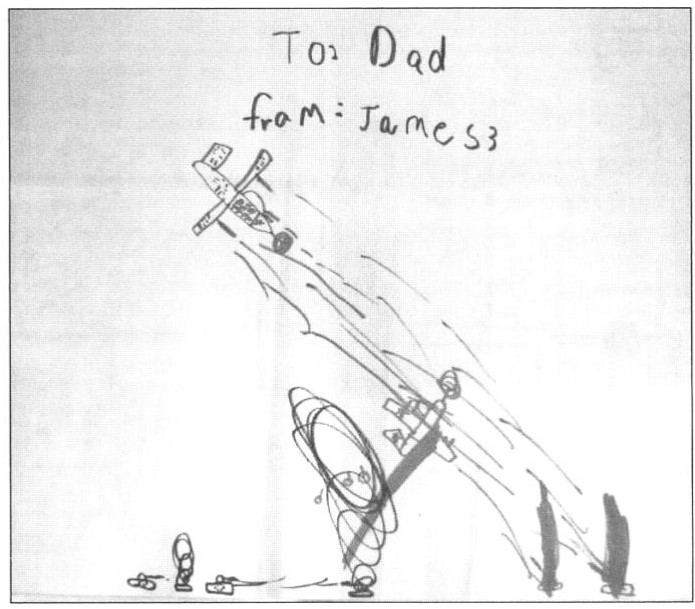 child's drawing of World War II plane fight