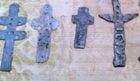 Photograph of examples of the 1500 Aztec Indian crosses found buried in remote locations