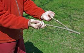 photograph of hands holding dowsing rods