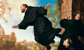 St Joseph of Cupertino - painting by Ludovico Mazzanti (detail) St. Joseph of Cupertino is lifted in flight at the sight of the Basilica of Loreto, by Ludovico Mazzanti (detail)