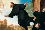 St. Joseph of Cupertino is lifted in flight at the sight of the Basilica of Loreto, by Ludovico Mazzanti  (detail)