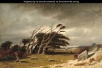 landscape painting by Robert Swain Gifford of trees blown by the wind, named Monterey