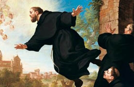 St Joseph of Cupertino - painting by Ludovico Mazzanti (detail) St. Joseph of Cupertino is lifted in flight at the sight of the Basilica of Loreto, by Ludovico Mazzanti (detail)