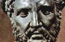 Early reincarnation beliefs in the West are associated with the Greek philosopher Pythagoras in the sixth century BC bust of Pythagoras
