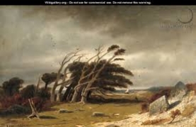 Monterey by Robert Swain Gifford landscape painting by Robert Swain Gifford of trees blown by the wind, named Monterey