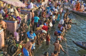 pilgrims bathing in the Ganges in Varanasi (Benares) pilgrims bathing in the Ganges in Varanasi (Benares)