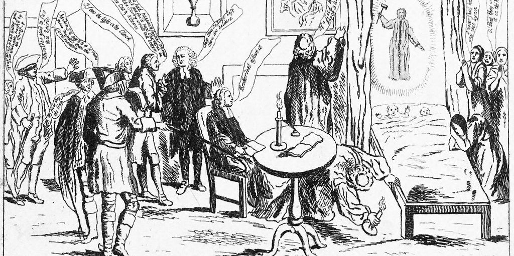 English Credulity or the Invisible Ghost (1762). Contemporary drawing by unknown artist. 