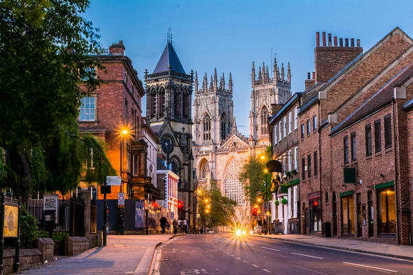 Street scene of York, England, at night